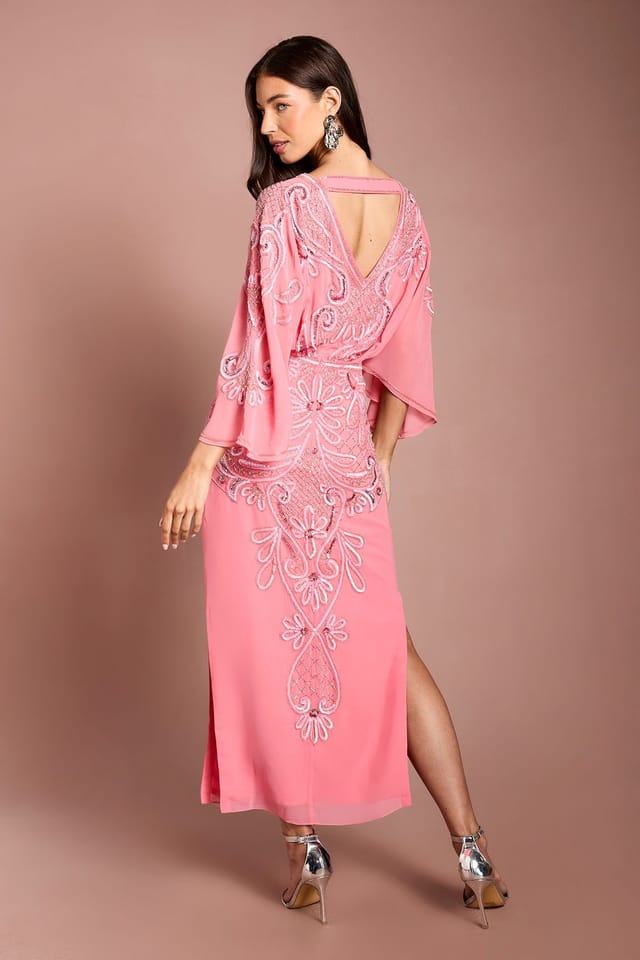 Coast Coast Women's Muse Batwing Embellished Midi Dress in Coral - 3