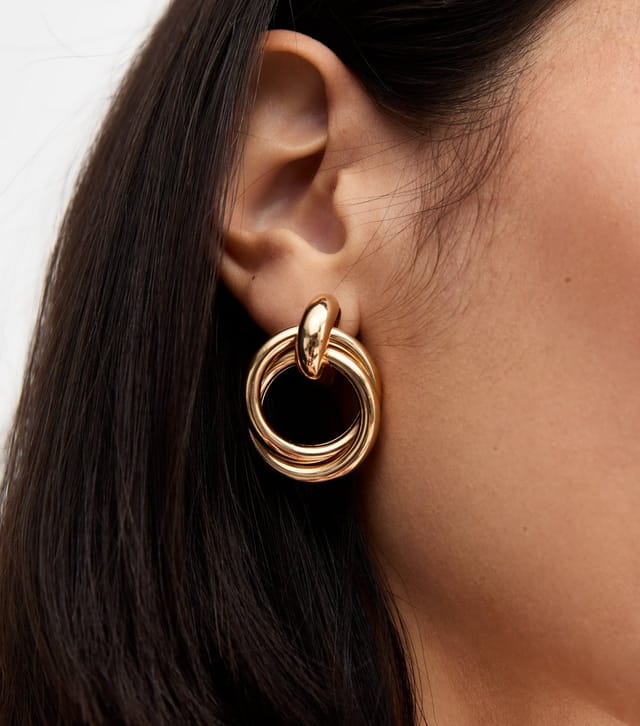 New Look Gold Tone Chunky Hoop Door Knocker Earrings New Look - 2