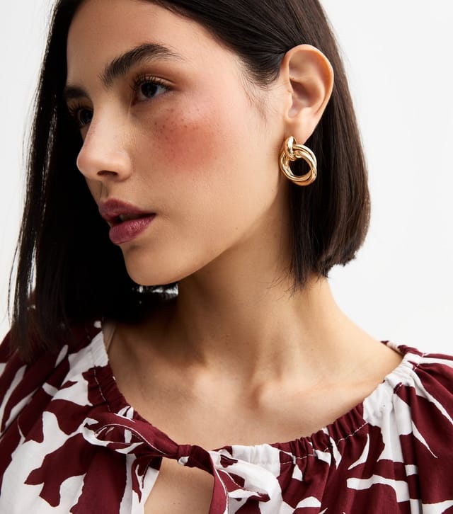 New Look Gold Tone Chunky Hoop Door Knocker Earrings New Look - 3