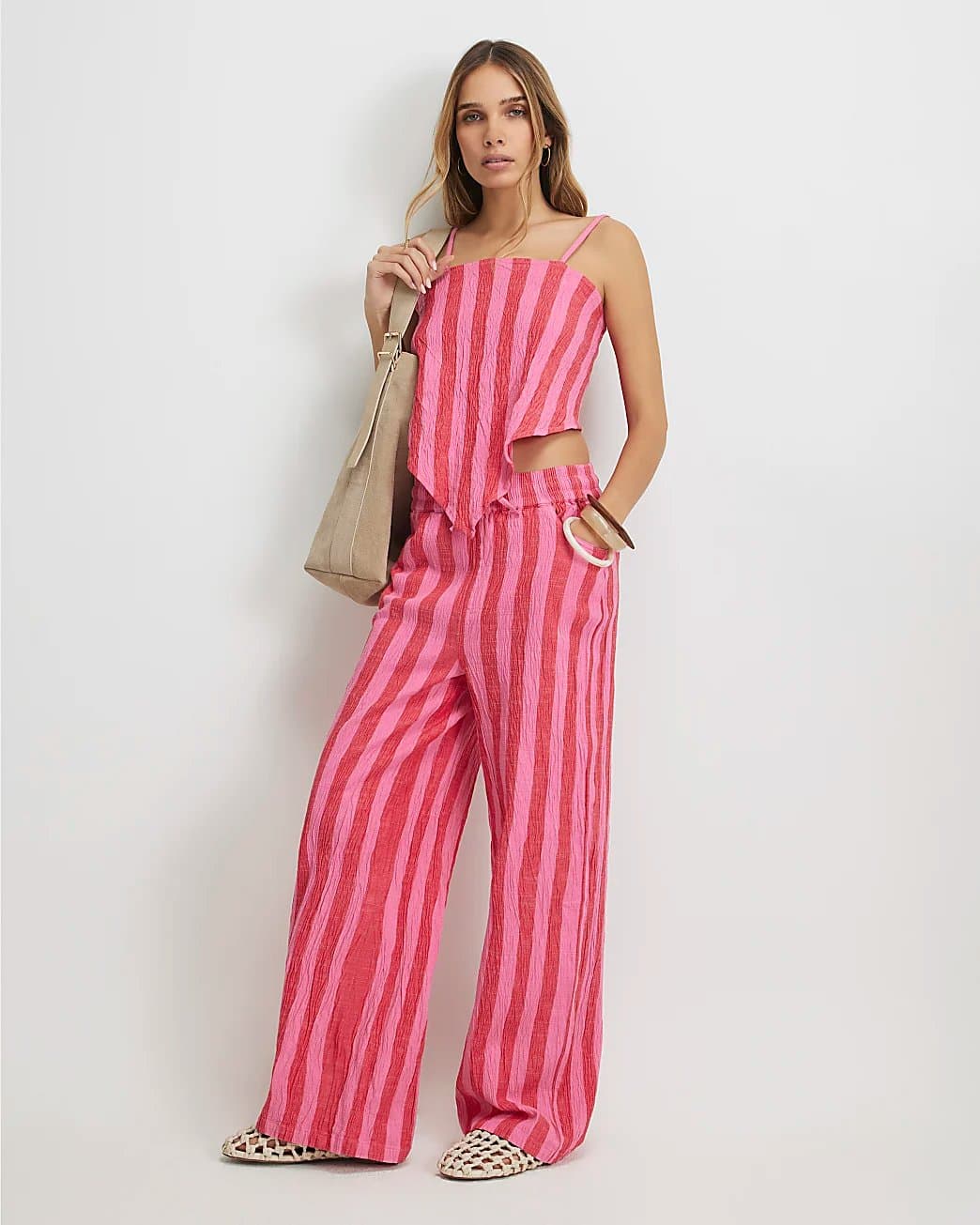 River Island River Island Womens Pink Stripe Pull On Pj Style Trousers