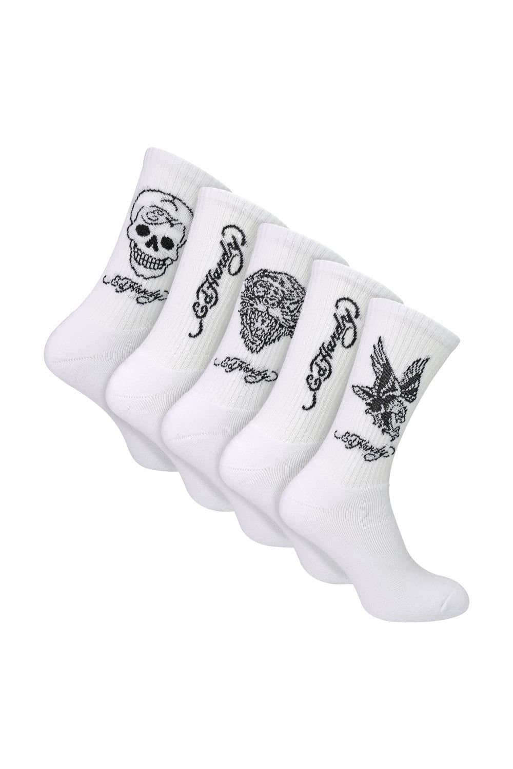 Ed Hardy Ed Hardy Men's 5 Pairs Men Crew Socks Lightweight Breathable Sport Socks in White