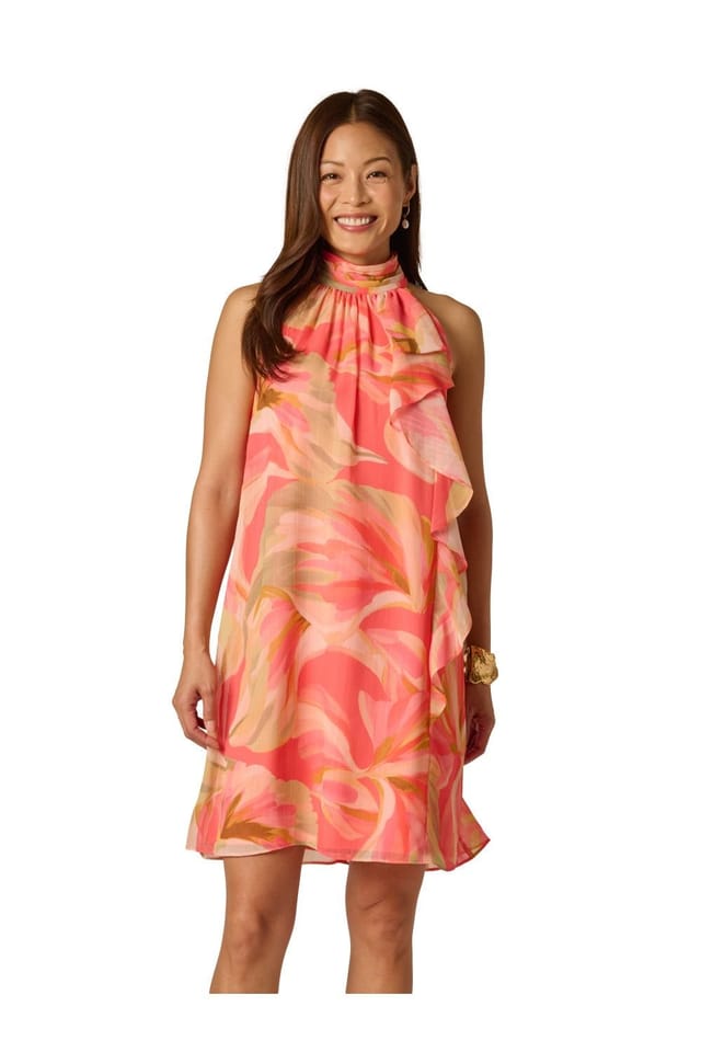 Adrianna Papell Adrianna Papell Women's Halter Trapeze Dress in Coral - 2