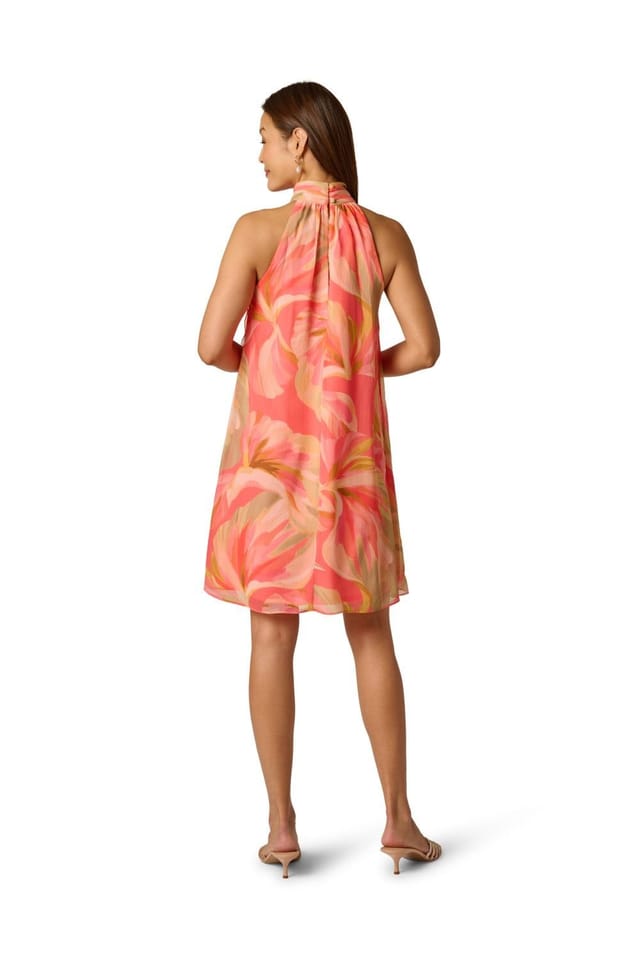 Adrianna Papell Adrianna Papell Women's Halter Trapeze Dress in Coral - 3