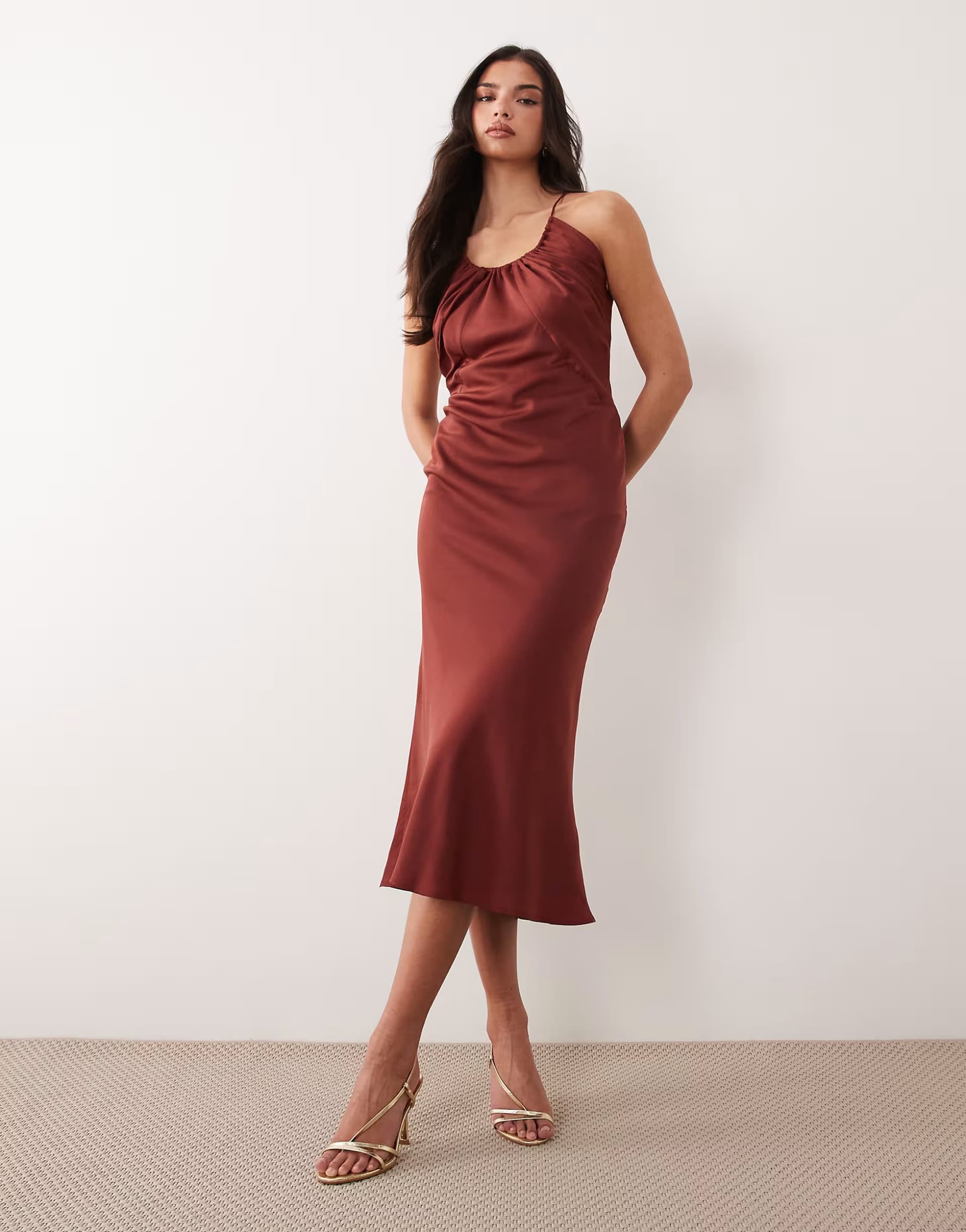 ASOS ASOS DESIGN scoop neck bias cut midaxi dress in rust
