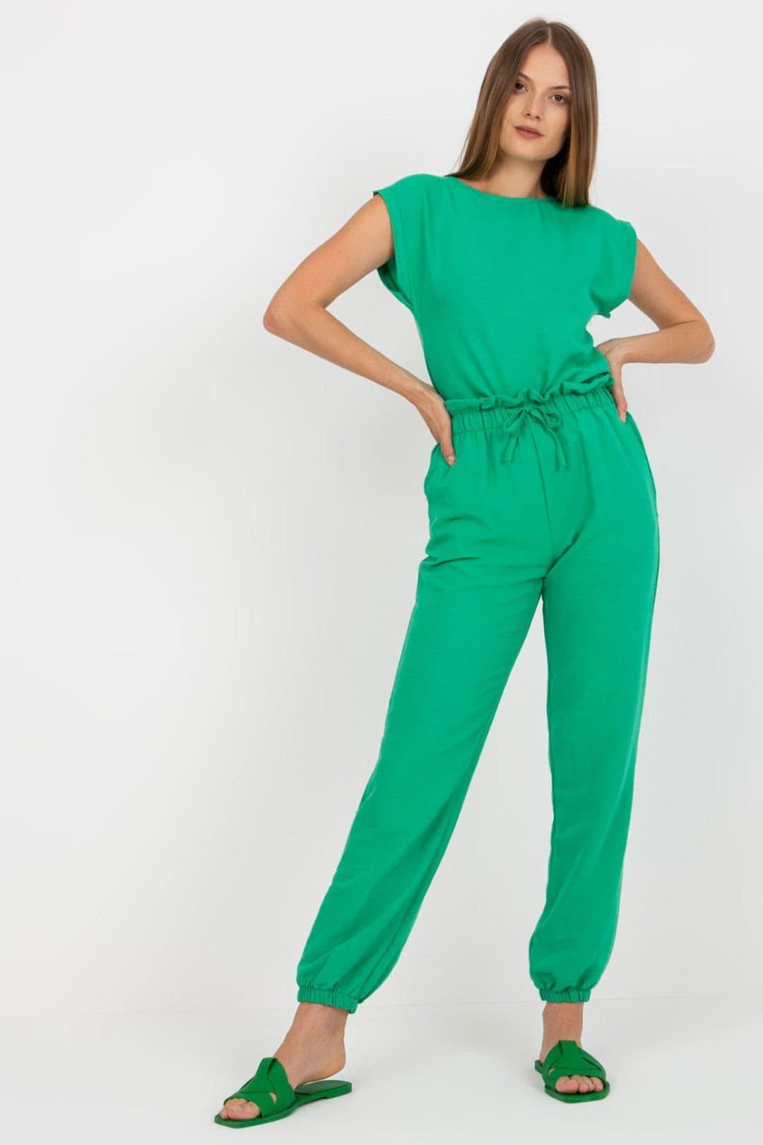 Love Lace Love Lace Women's Summer Blouse & Long Pants Set in Green