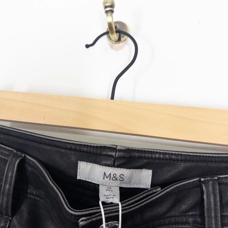 Marks & Spencer M&S Leather Look Patch Pocket Wide Leg Trousers Size 20 Reg NEW Washed Black