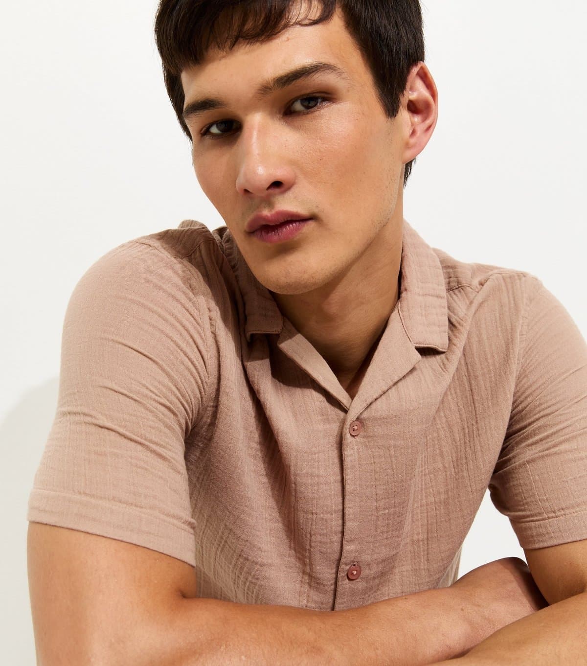 New Look Men's Stone Regular Double Cloth Revere Shirt New Look