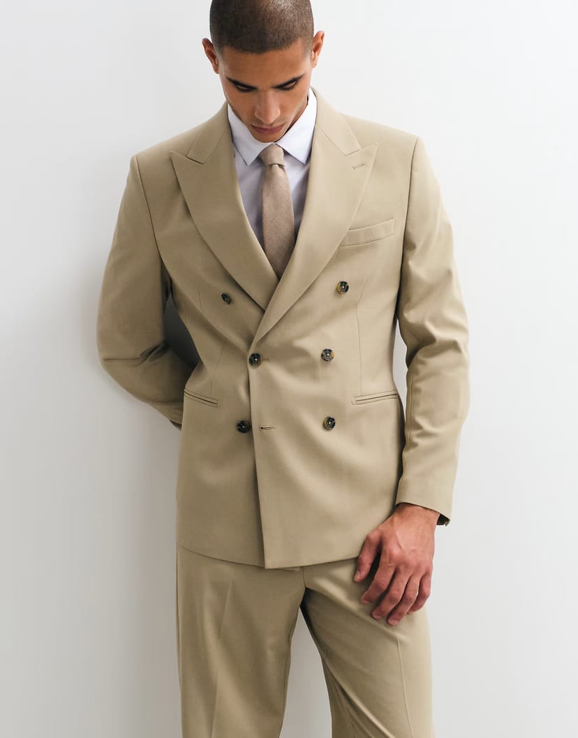 ASOS ASOS DESIGN regular double breasted suit blazer in stone - 1