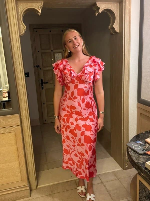 New Look New Look - Midi pink and red ruffle dress