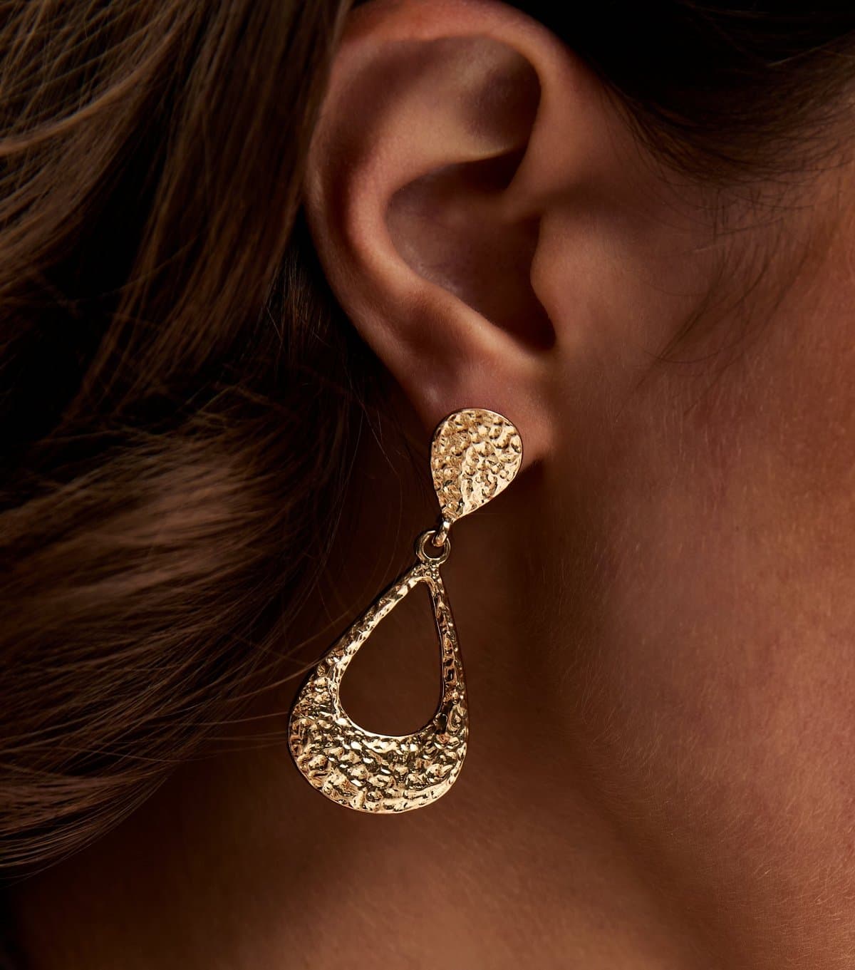 New Look New Look Gold Tone Textured Cut Out Drop Earrings