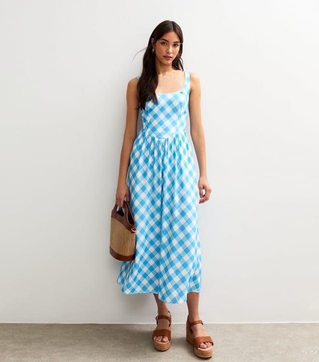 New Look Women's Blue Gingham Bow Back Midi Dress New Look - 2