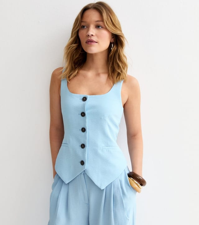 New Look Women's Light Blue Scoop Neck Button Up Waistcoat New Look - 2