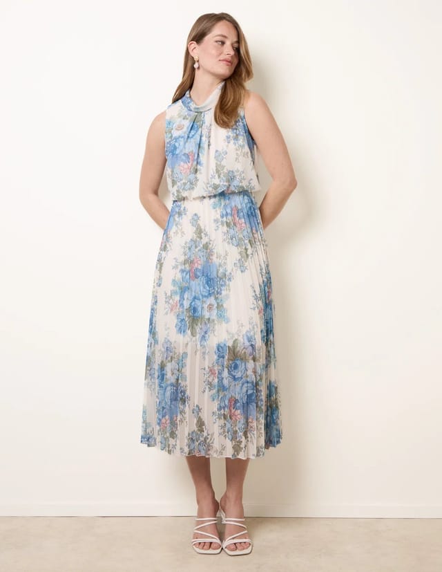 Blue Vanilla Printed Sleeveless Cowl Neck Pleated Dress - 3