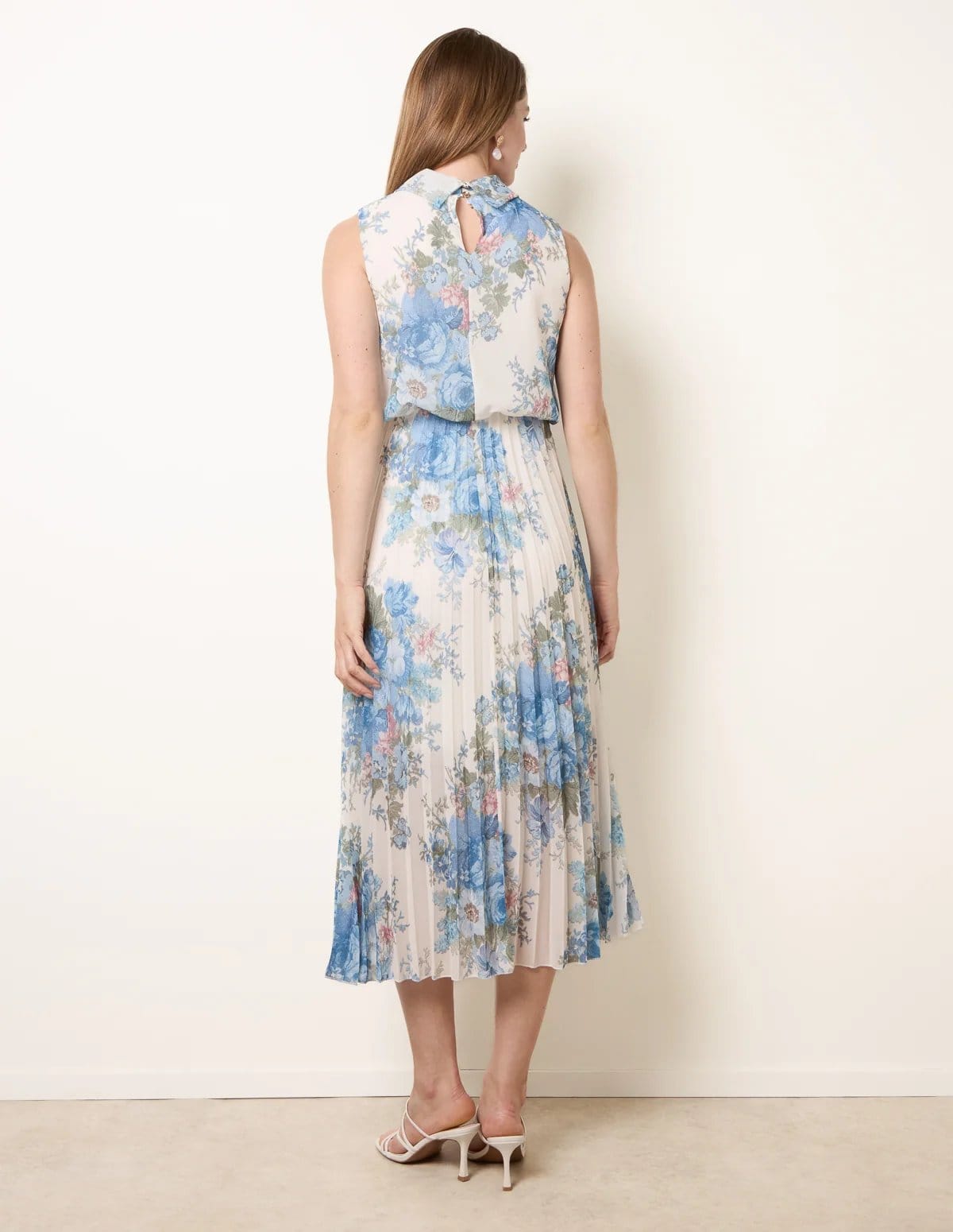 Blue Vanilla Printed Sleeveless Cowl Neck Pleated Dress - 4