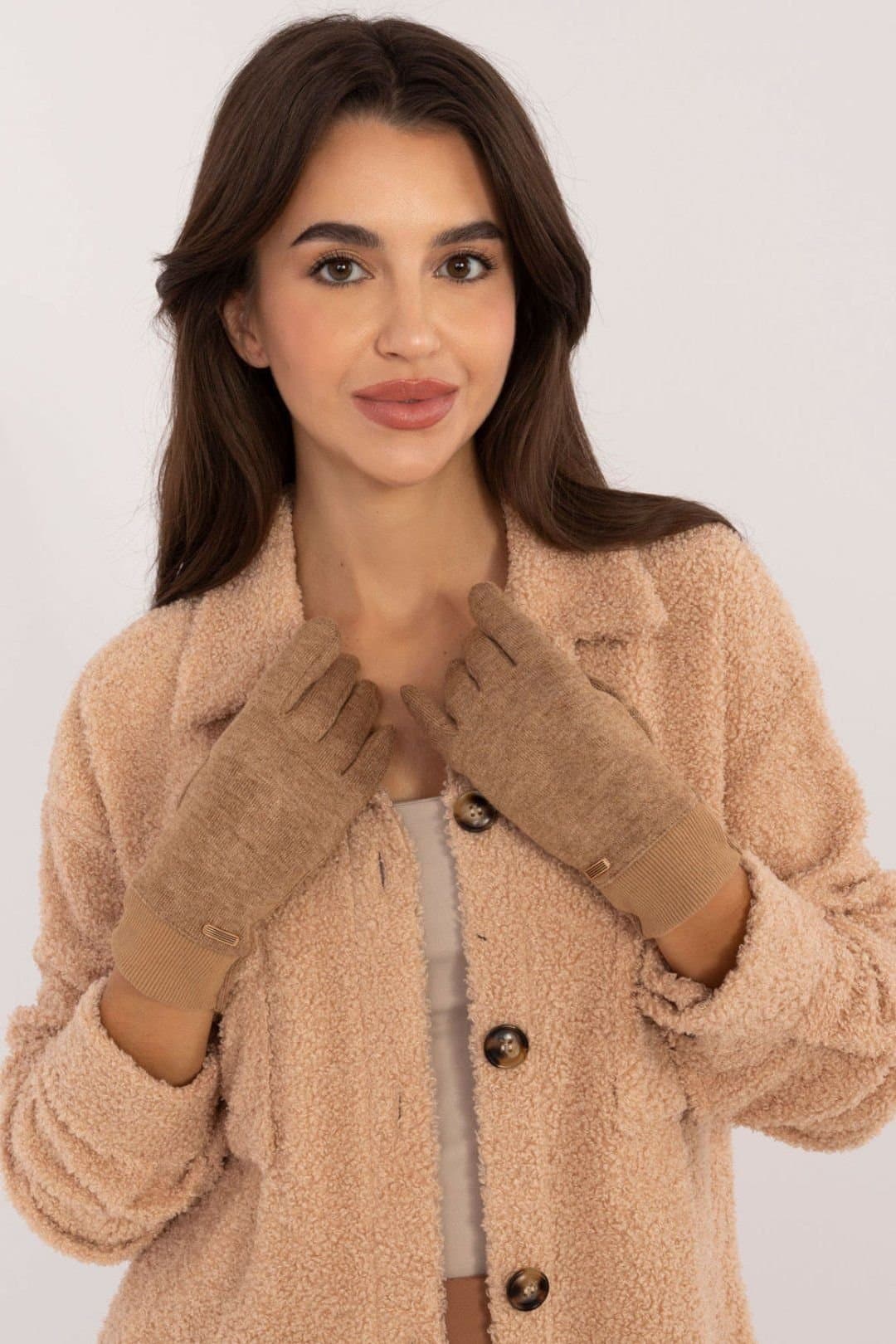 Love Lace Love Lace Women's Ribbed Touchscreen Gloves with Embroidered Flower for Cold Days in Brown