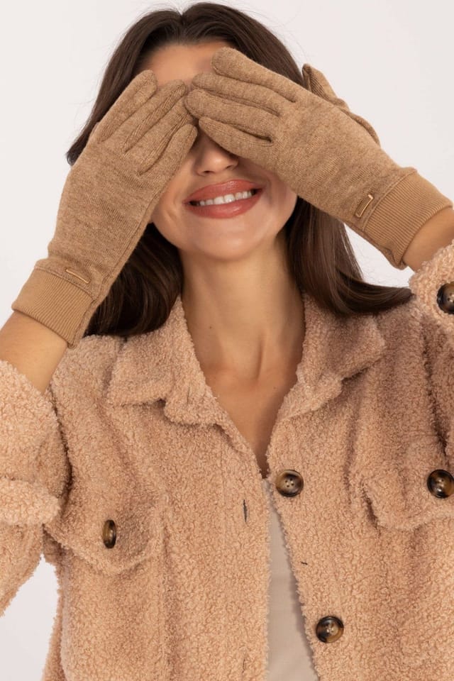 Love Lace Love Lace Women's Ribbed Touchscreen Gloves with Embroidered Flower for Cold Days in Brown - 3
