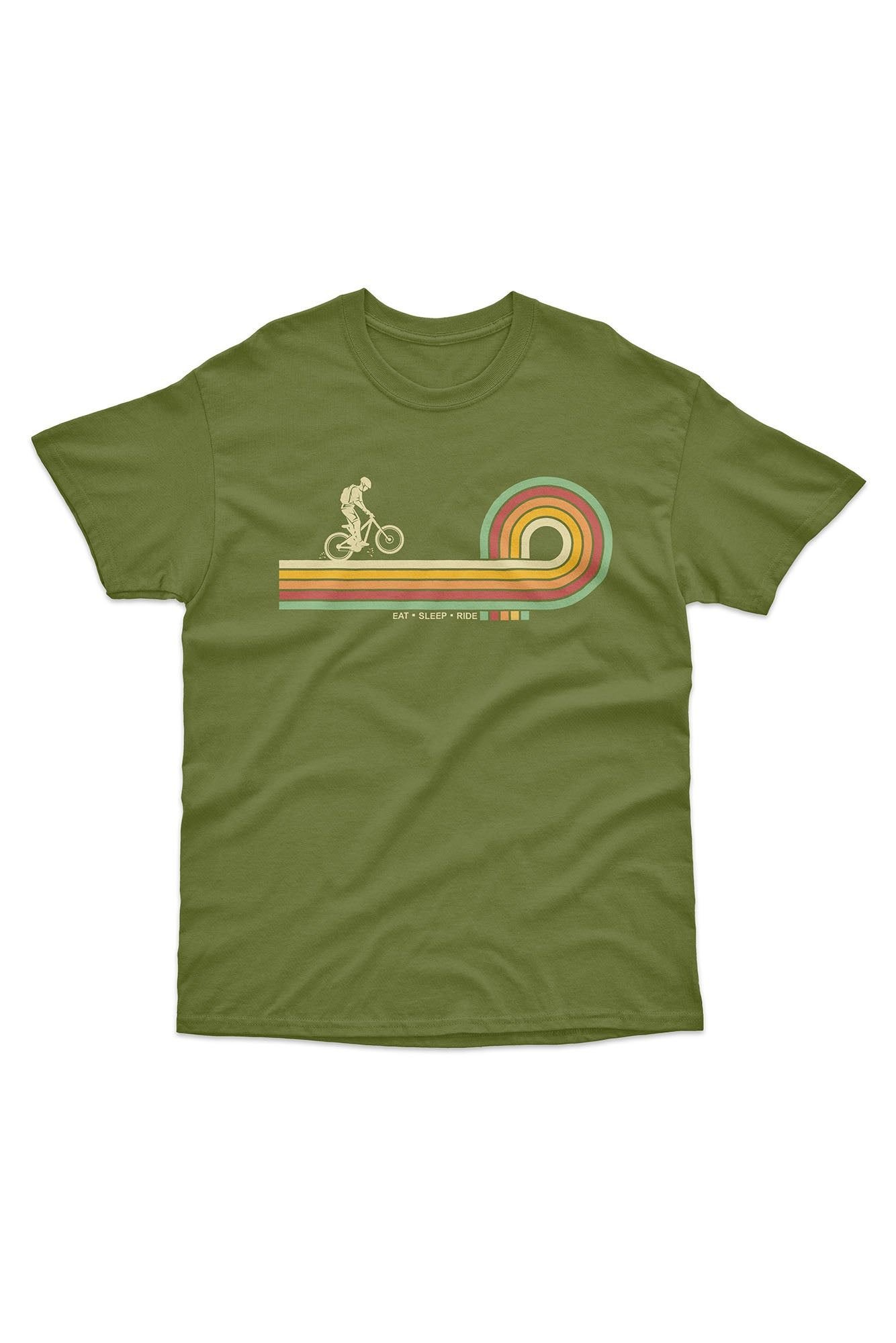 Bad Zebedee Bad Zebedee Men's Retro Lines Mountain Bike T-Shirt in Khaki - 1