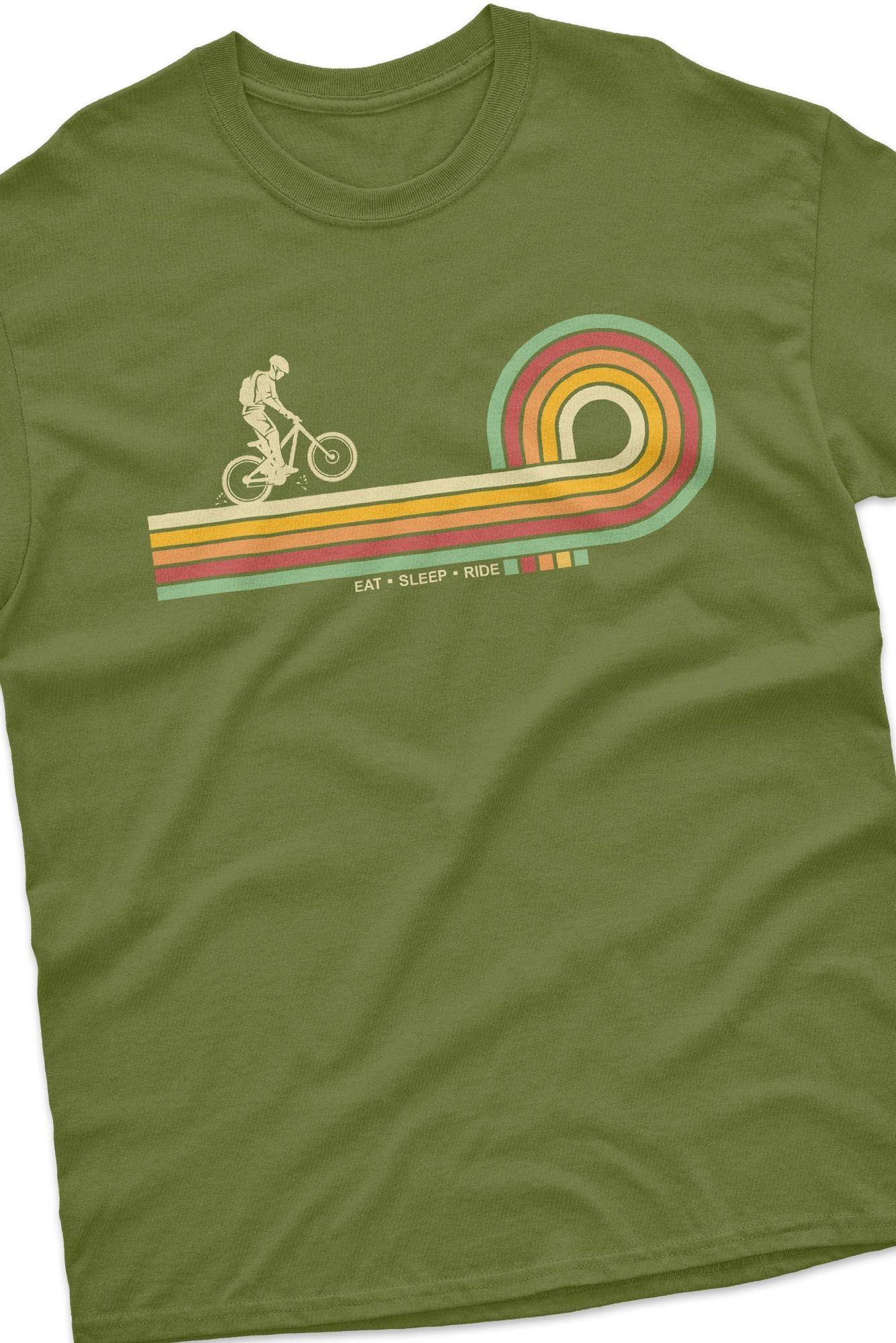 Bad Zebedee Bad Zebedee Men's Retro Lines Mountain Bike T-Shirt in Khaki - 2