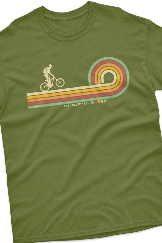 Bad Zebedee Bad Zebedee Men's Retro Lines Mountain Bike T-Shirt in Khaki - 2