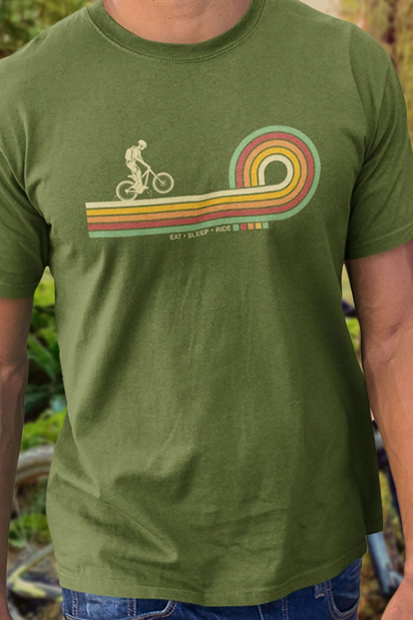 Bad Zebedee Bad Zebedee Men's Retro Lines Mountain Bike T-Shirt in Khaki - 3