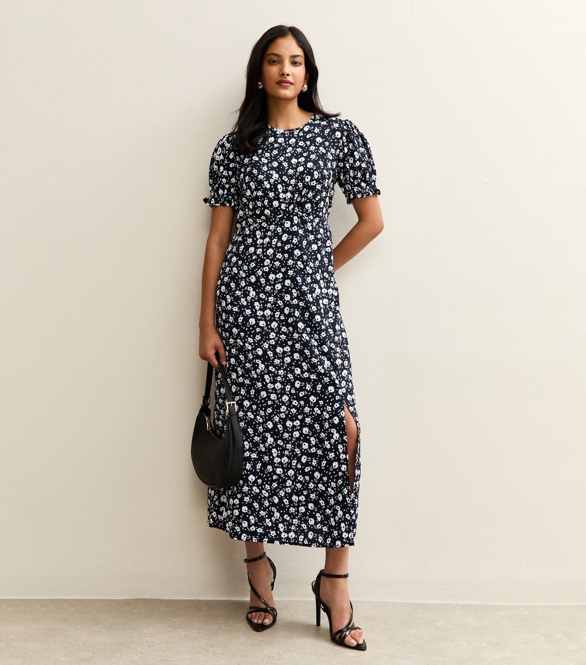 New Look Women's Blue Floral Print Slit Hem Midi Dress New Look