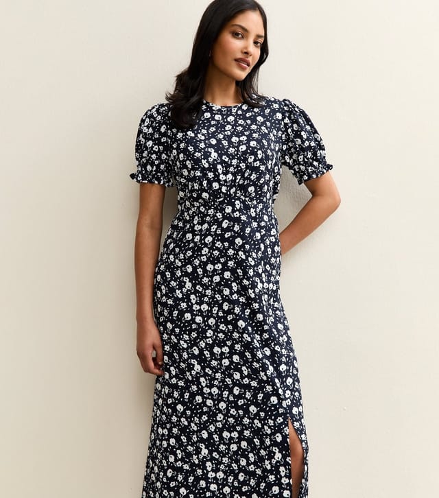 New Look Women's Blue Floral Print Slit Hem Midi Dress New Look - 2