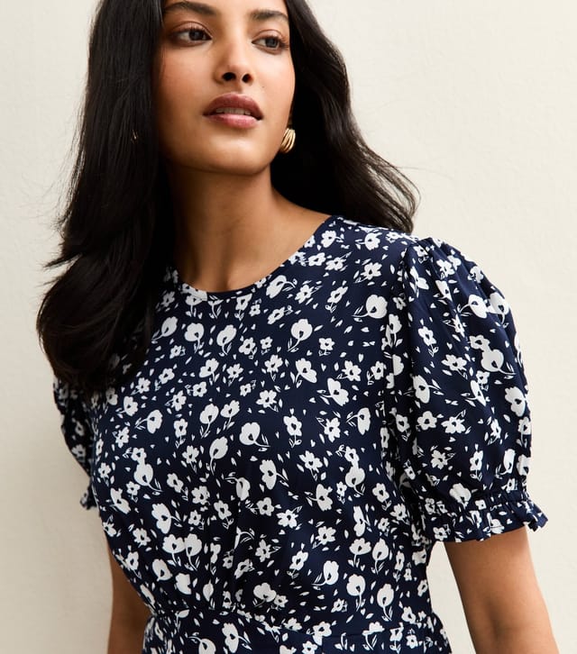 New Look Women's Blue Floral Print Slit Hem Midi Dress New Look - 3