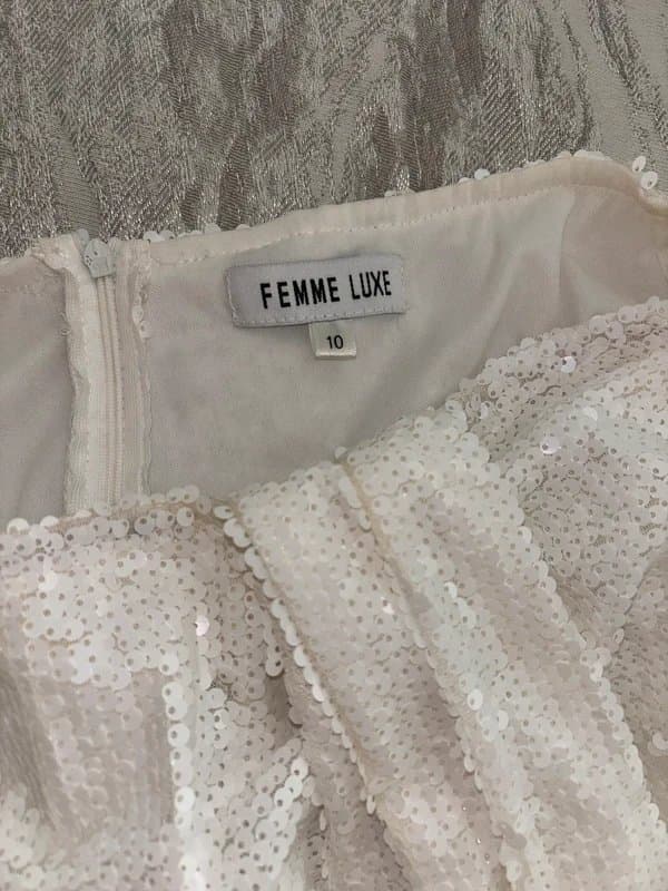 Femme Luxe White sequin drape mini skirt