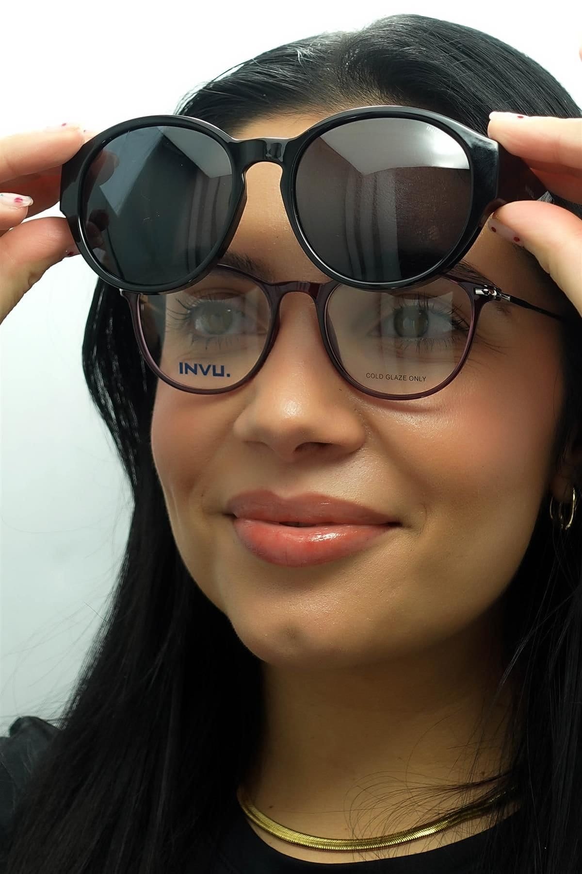 INVU INVU Women's Round Black Grey Polarized E2000 - 4