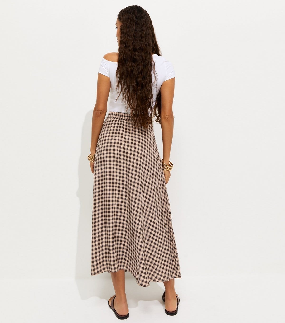 New Look Women's Petite Brown Check Pattern Circle Skirt New Look - 4