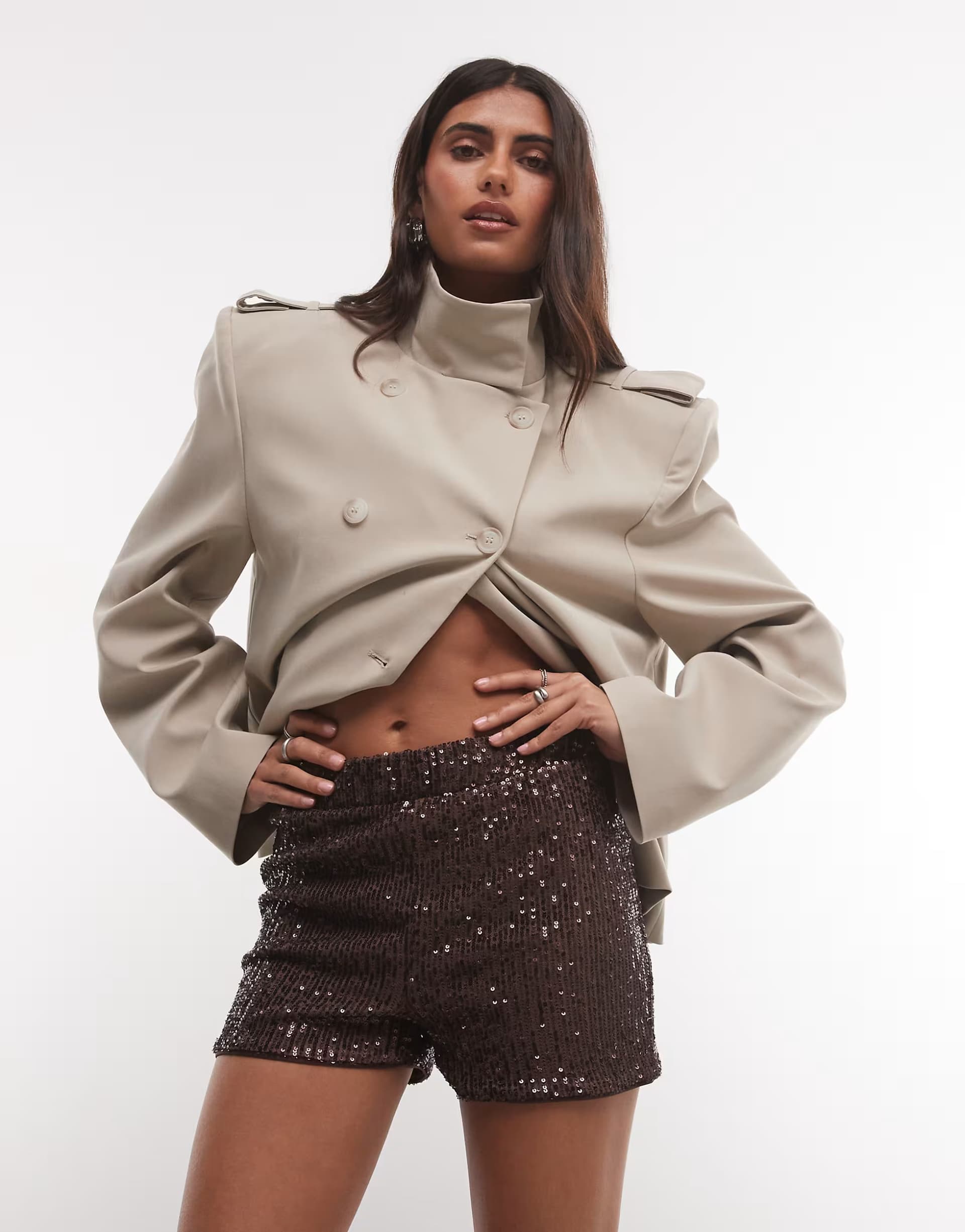 ASOS Noisy May mini glitter shorts in brown