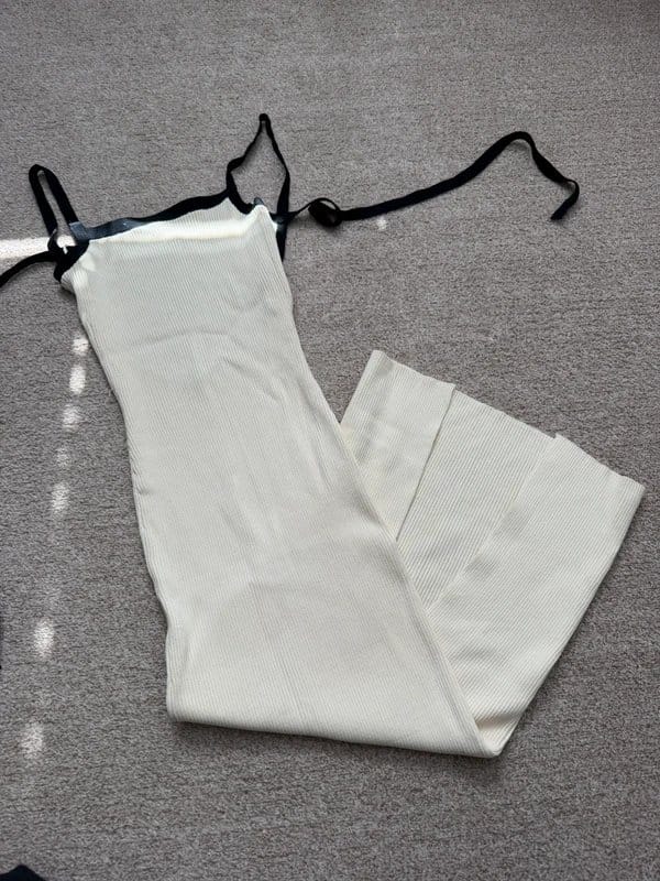Cream knit ribbed bershka dress
