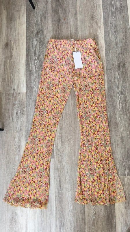 Bershka Yellow Floral Flared Trousers