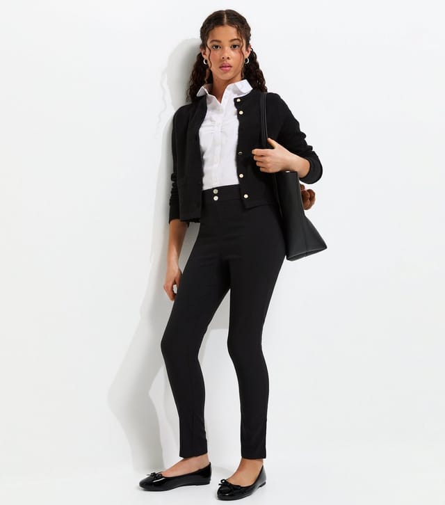 New Look Girls' Black Popper Fastening Skinny Fit School Trousers New Look - 3