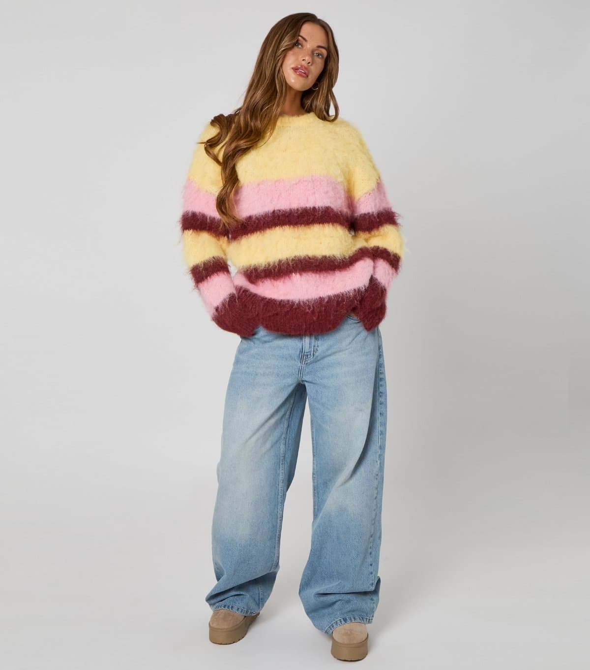 Urban Bliss Women's Light Yellow Fluffy Striped Jumper Urban Bliss New Look