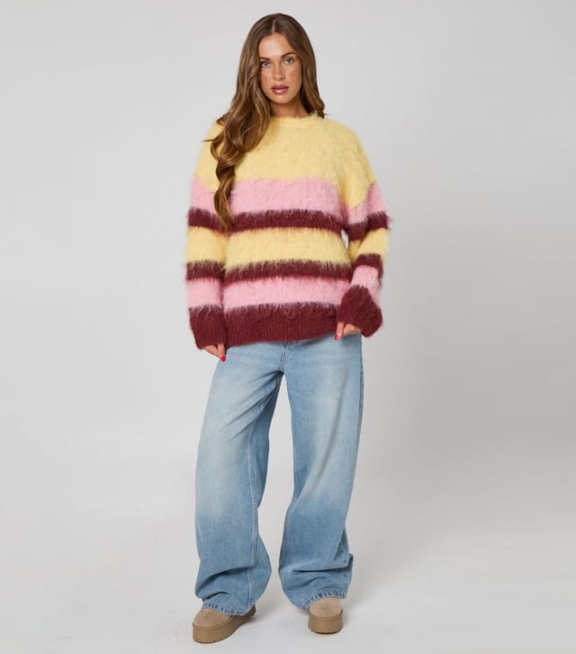 Urban Bliss Women's Light Yellow Fluffy Striped Jumper Urban Bliss New Look - 3