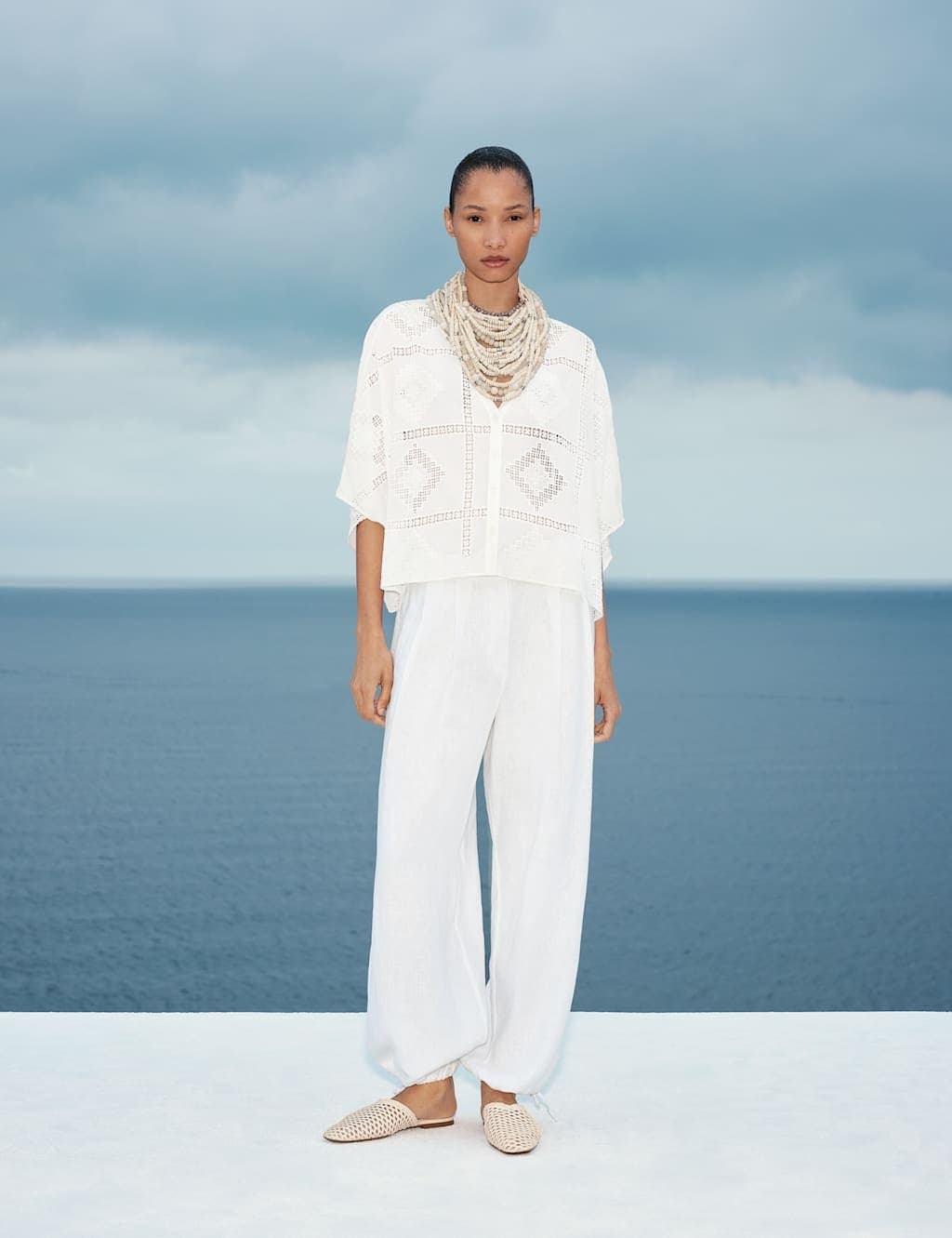 Marks & Spencer M&S Pure Cotton Broderie Kaftan Top Soft White