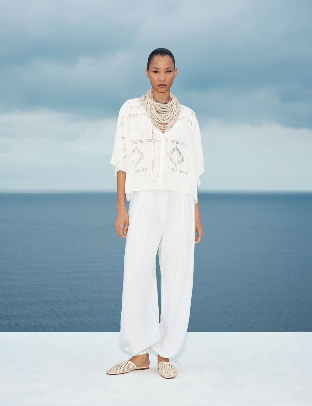 Marks & Spencer M&S Pure Cotton Broderie Kaftan Top Soft White - 1