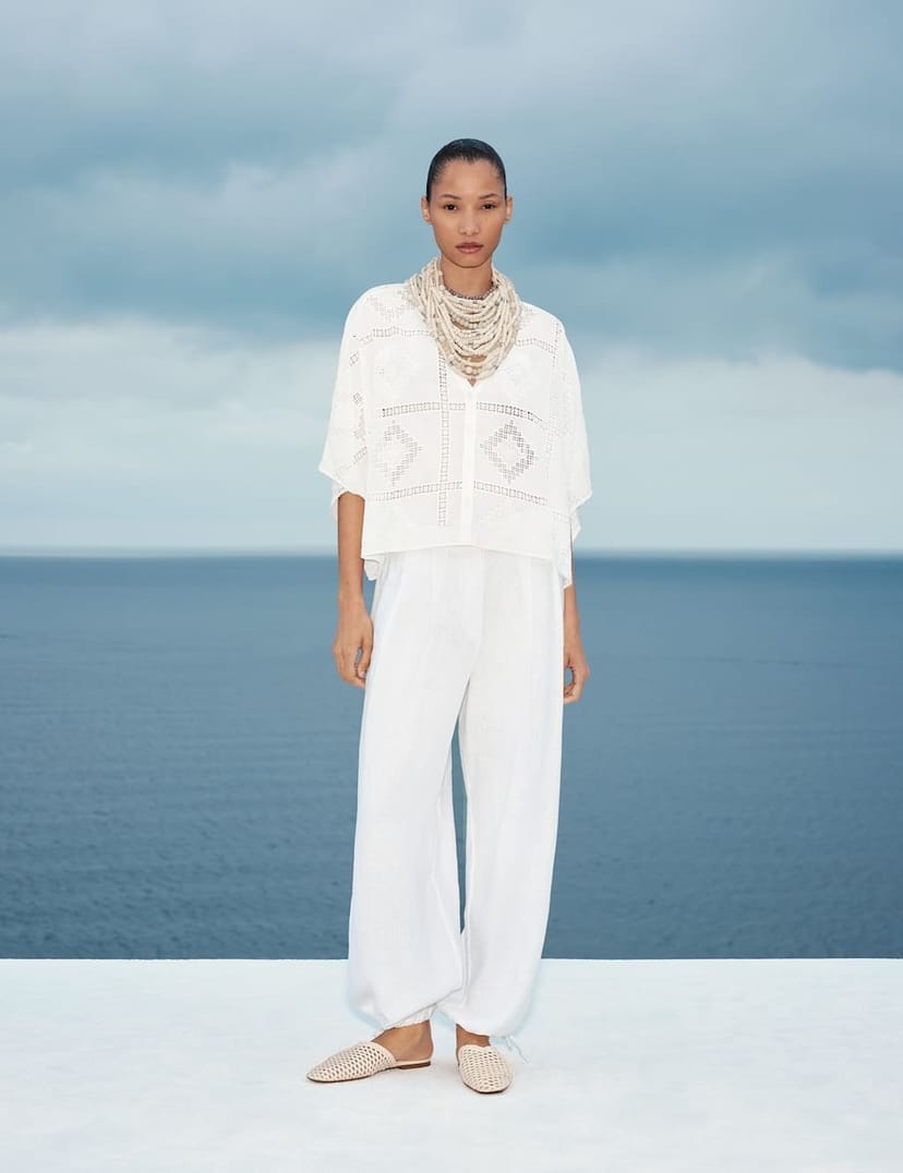 Marks & Spencer M&S Pure Cotton Broderie Kaftan Top Soft White - 1