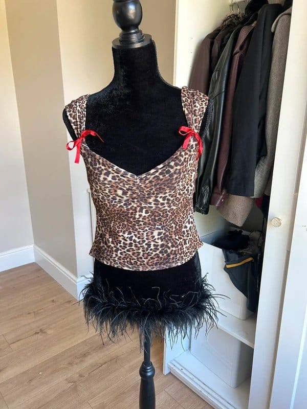 ASOS Mesh Leopard Print Cami Top Red Bow Detail