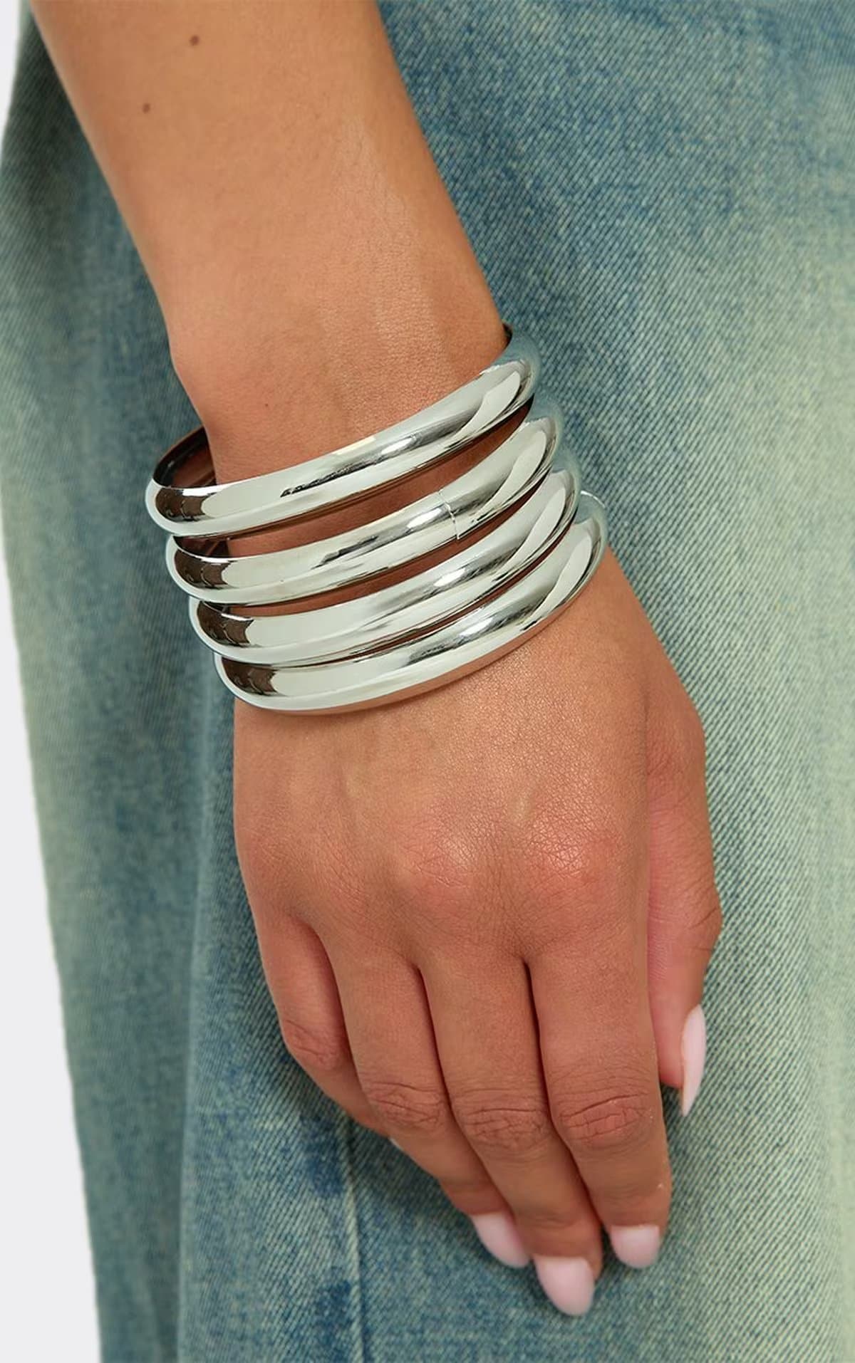 EGO Chunky Multi Bangle Pack In Silver, Women's Size UK 0