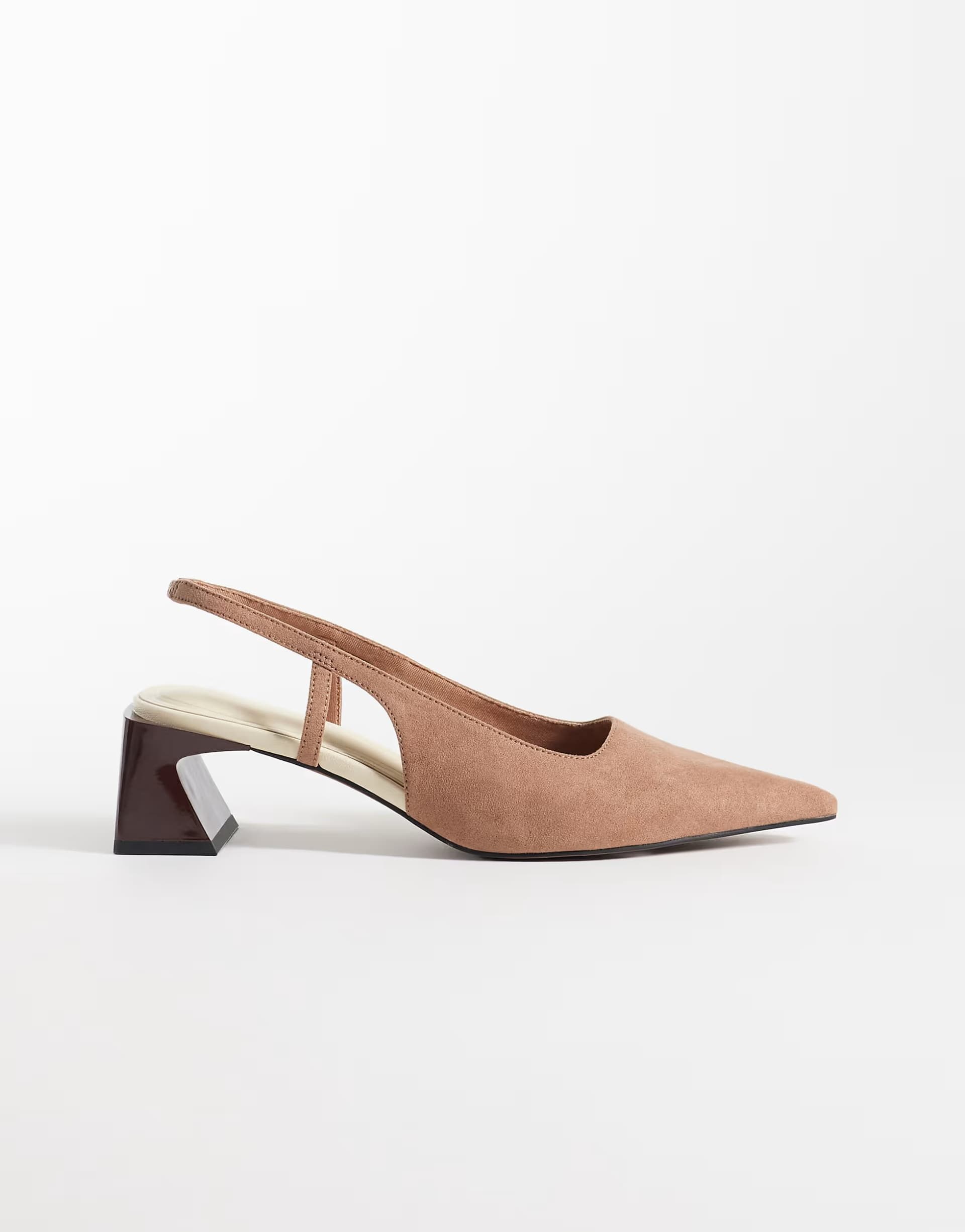 ASOS ASOS DESIGN Steam cut out detail slingback block heeled shoes in taupe and off white