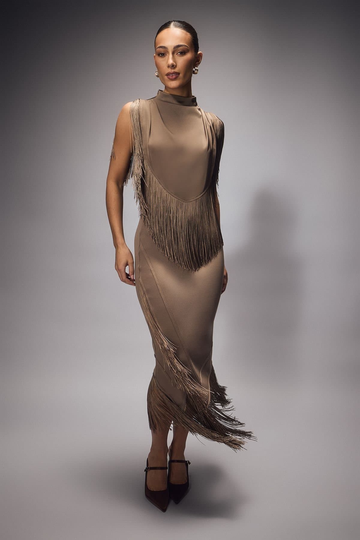 Coast Coast Women's Muse Bandage Fringed Midi Skirt in Khaki