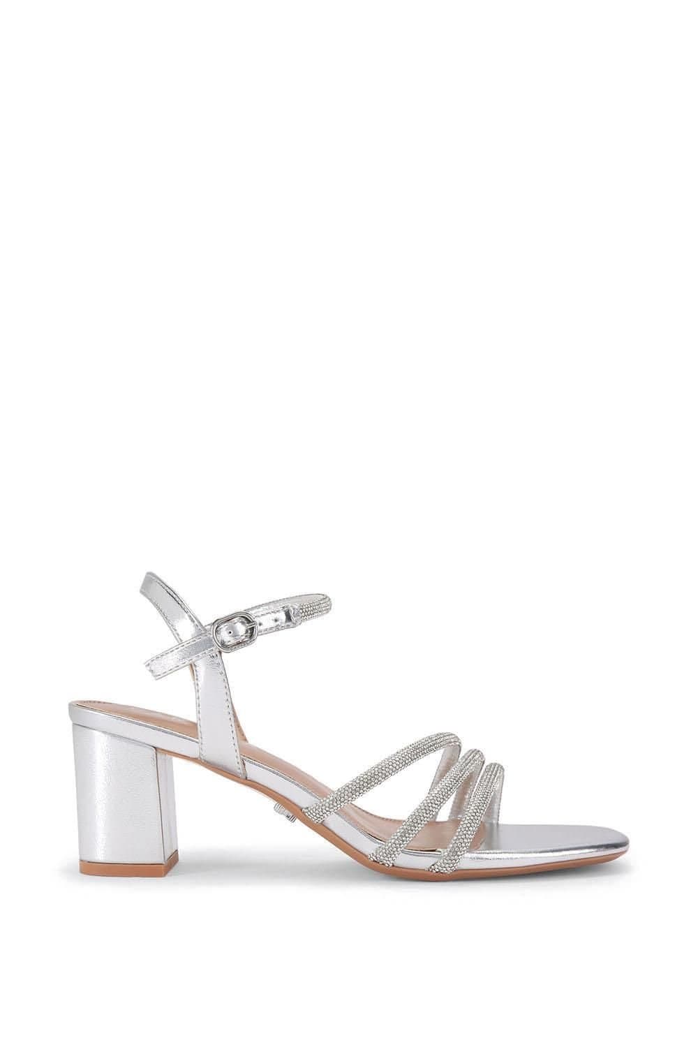Carvela Carvela Silver Metallic Fabric Sandals with Block Heel