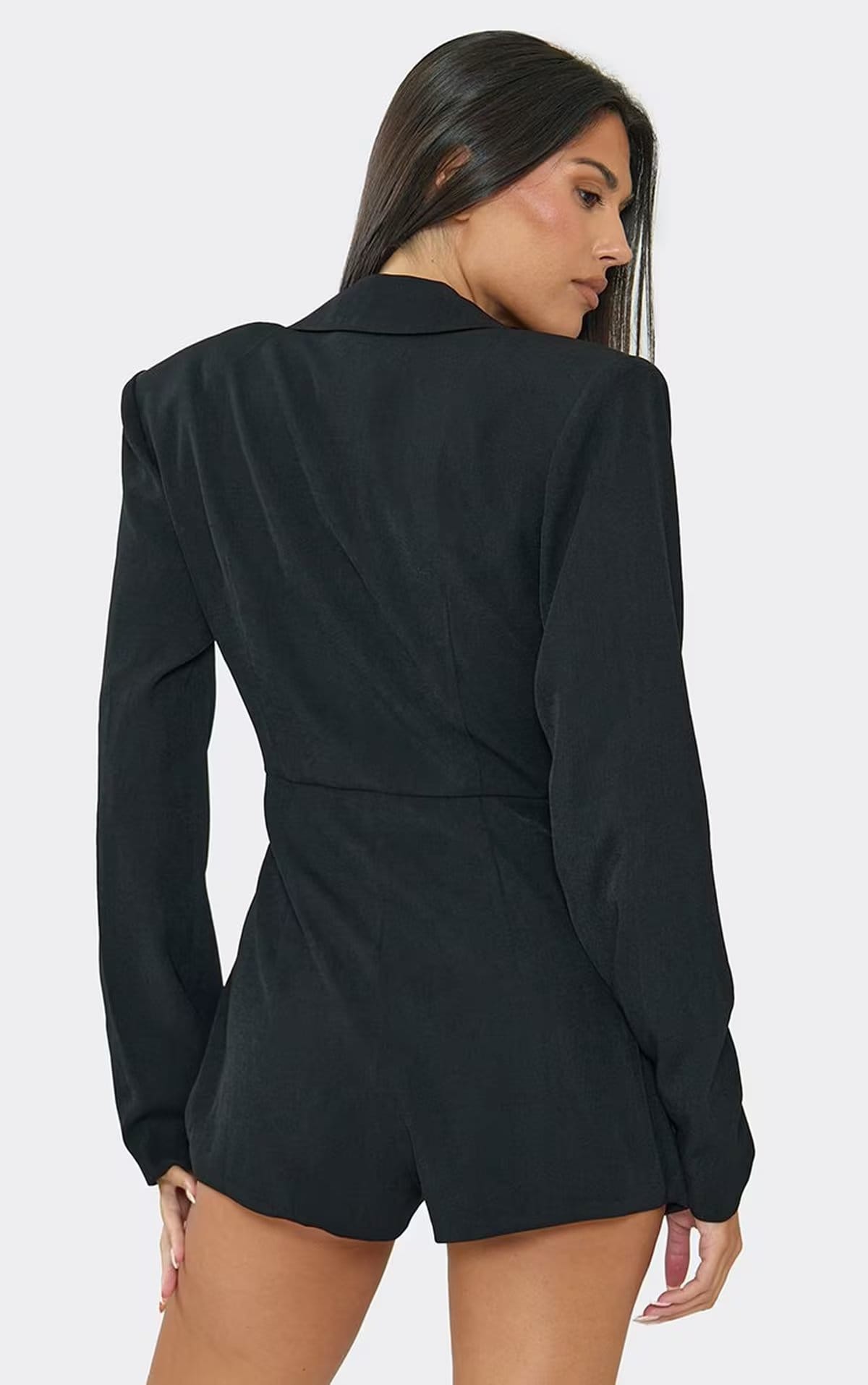 EGO Black Long Sleeve Cinched Waist Blazer Playsuit