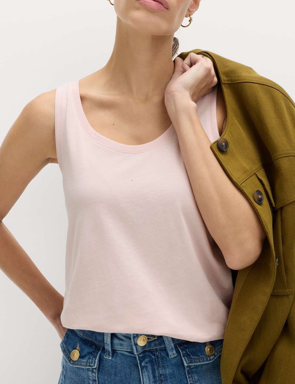 Marks & Spencer M&S Pure Cotton Scoop Neck Top Cool Pink