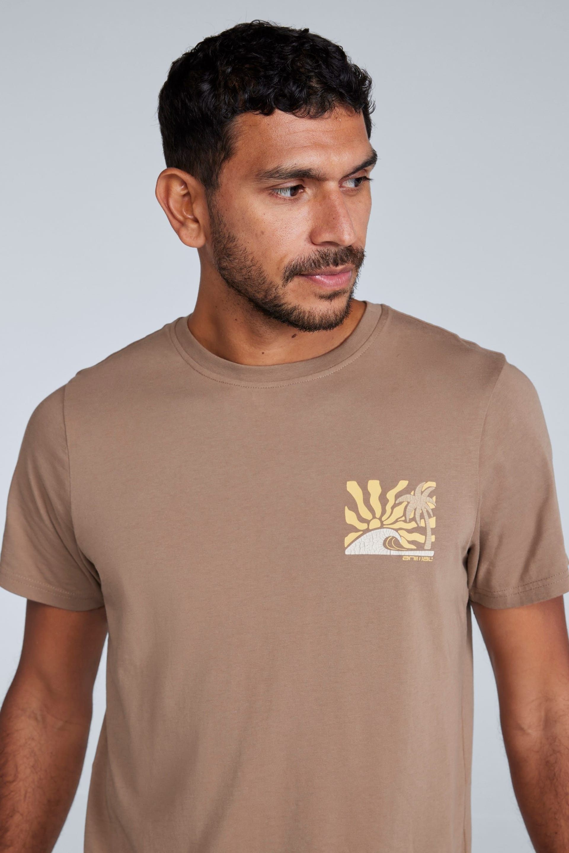 Animal Animal Men's 'Jacob' Short Sleeve Relaxed Fit Lightweight Casual Cotton T-Shirt in Tan - 4