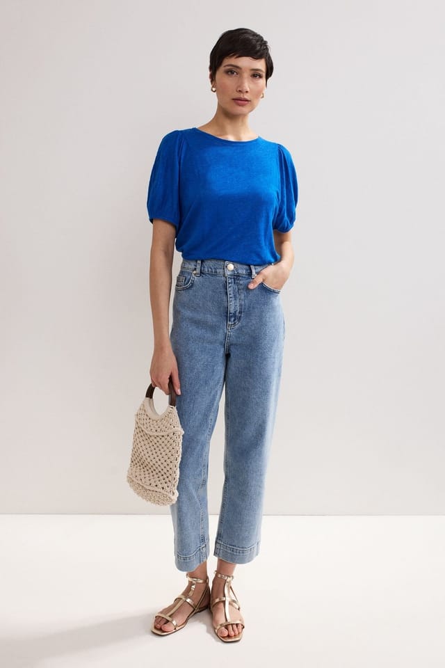 Phase Eight Phase Eight Women's Arabel Linen Puff-Sleeve T-Shirt in Cobalt - 3