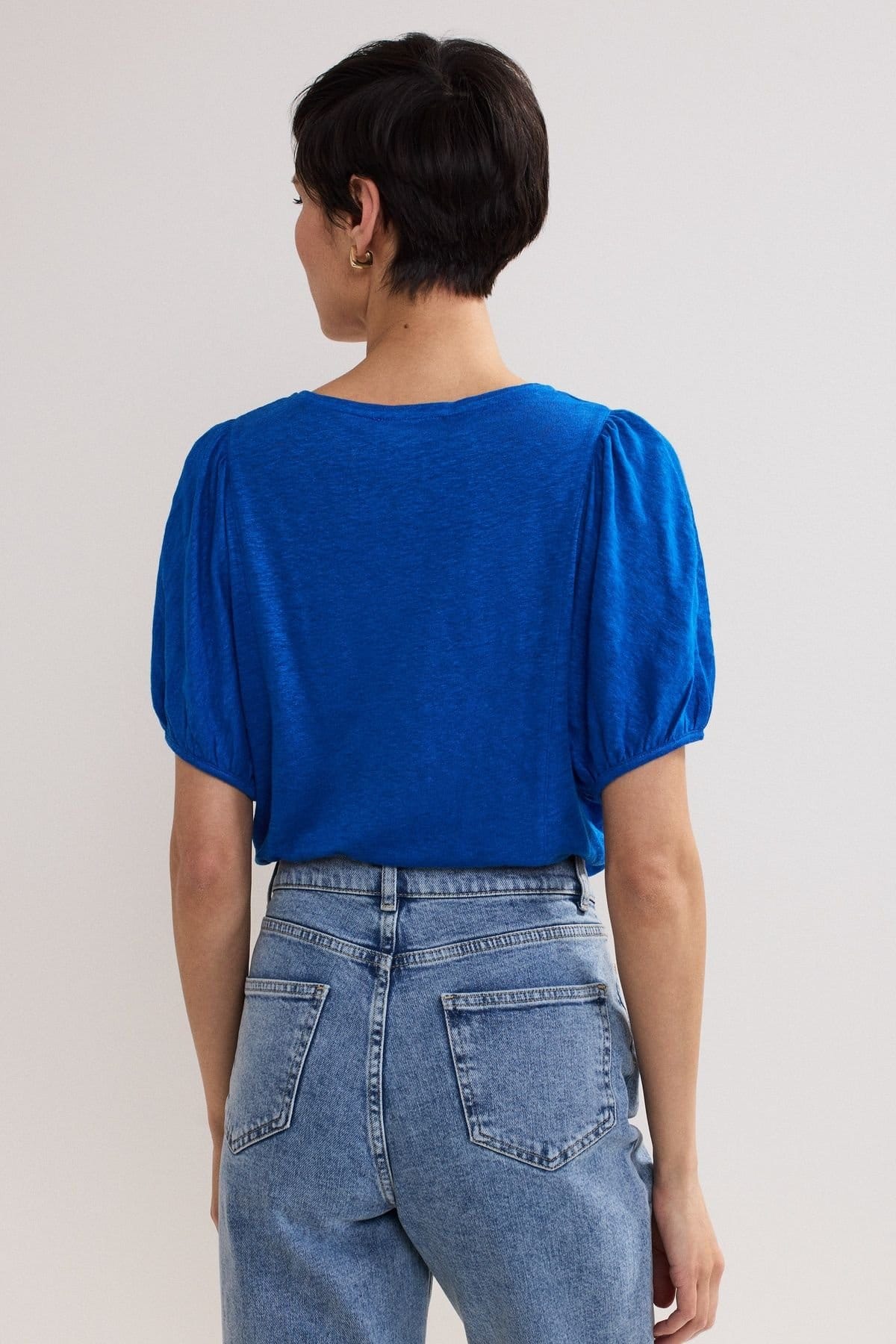 Phase Eight Phase Eight Women's Arabel Linen Puff-Sleeve T-Shirt in Cobalt - 4