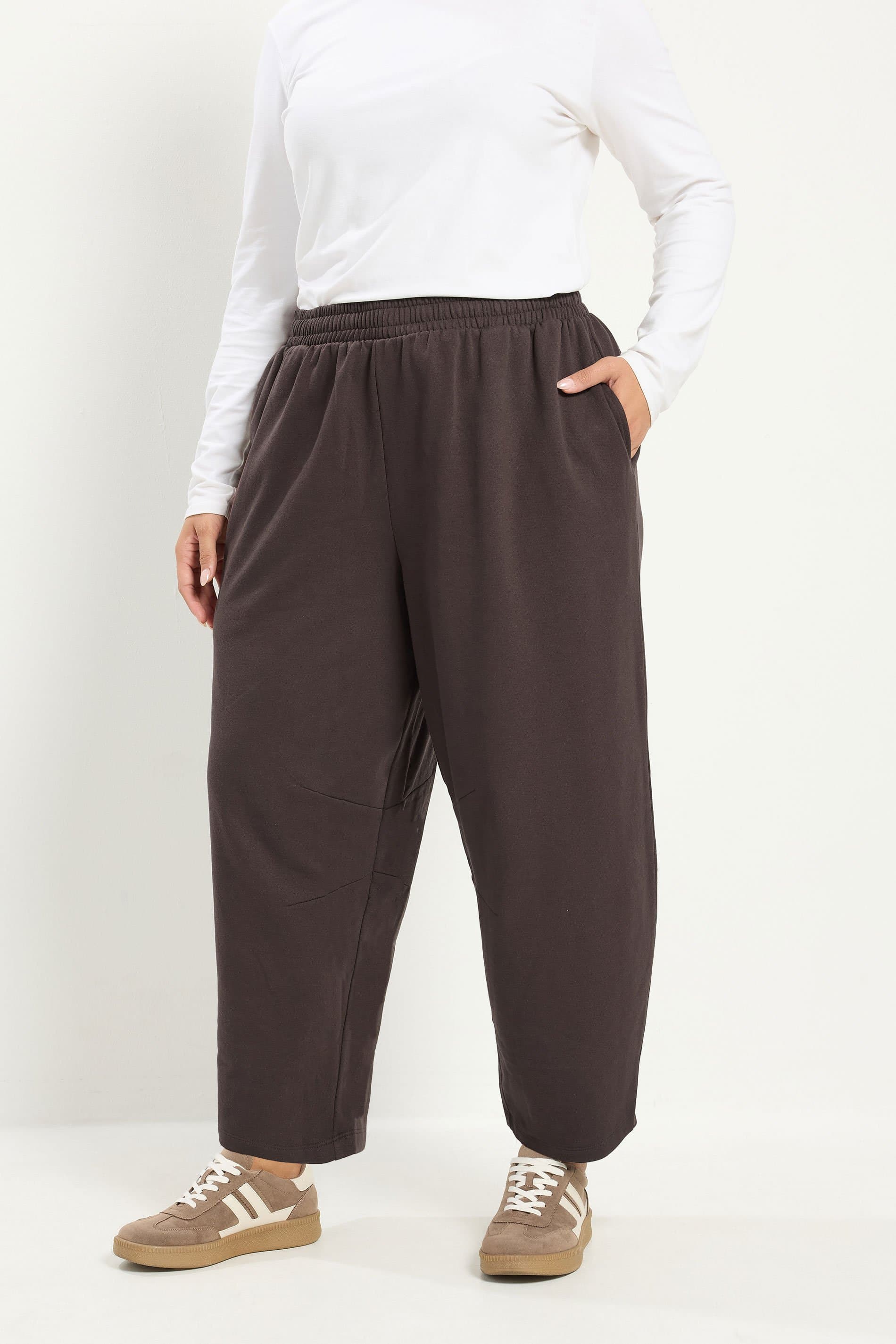 Yours Plus Size Brown Barrel Leg Joggers Inside Leg Size 30", Waist